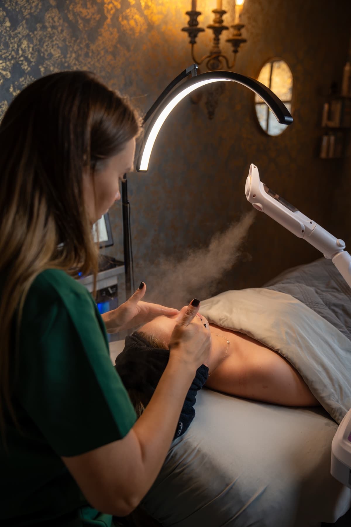 Steam facial in the facial room at LNO Boutique in Centennial