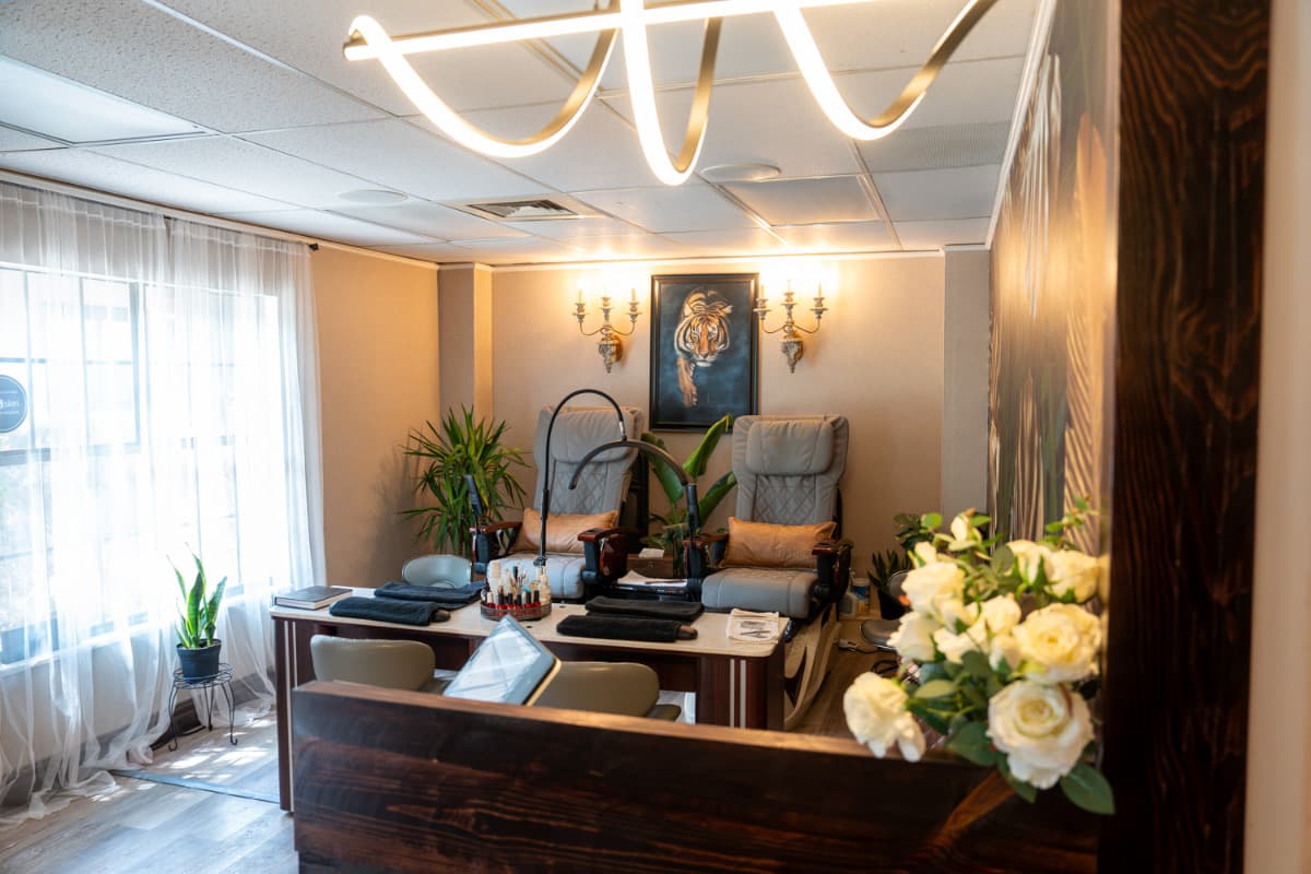 The pedicure room at LNO Boutique in Centennial set for a birthday spa day