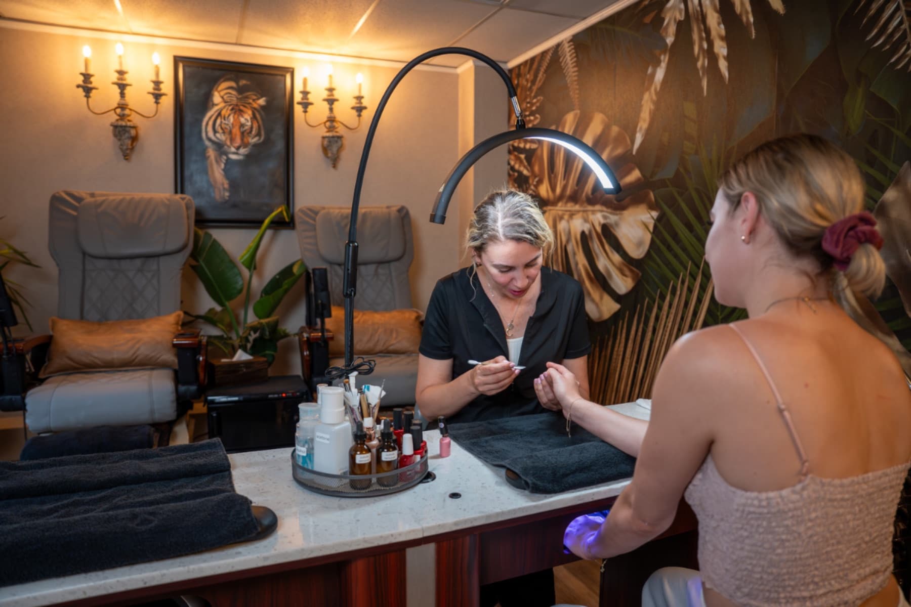 Russian manicure in progress at LNO Boutique nail salon in Centennial, Denver
